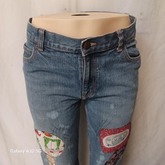 Lands' End Blue Ankle Cropped Jeans with Playful Patchwork Size 14 - Picture 4 of 14